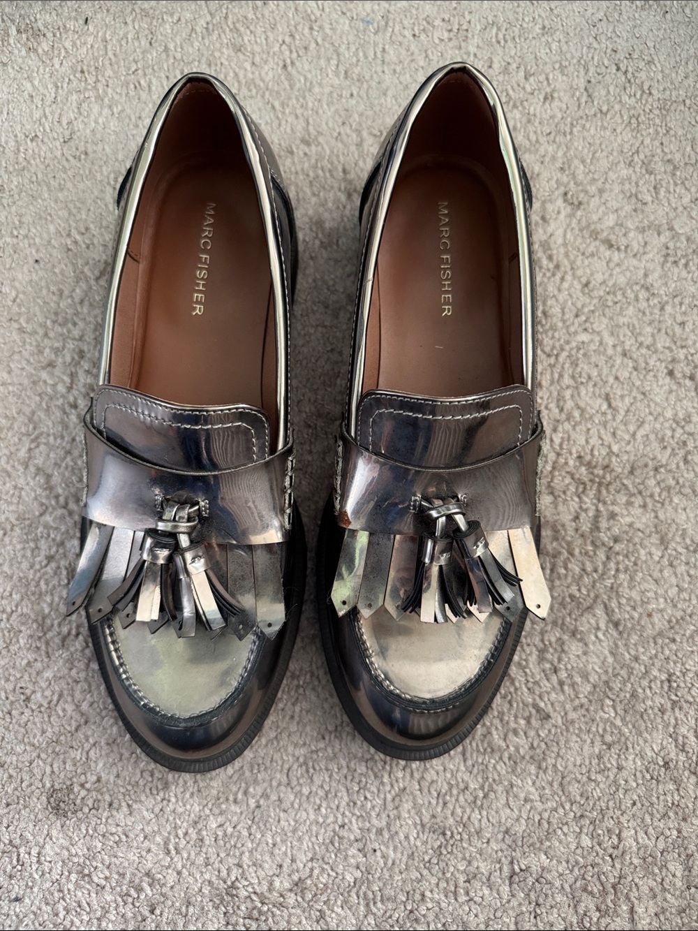 Marc Fisher Iridescent Metallic Tassel Loafers - Silver Hues